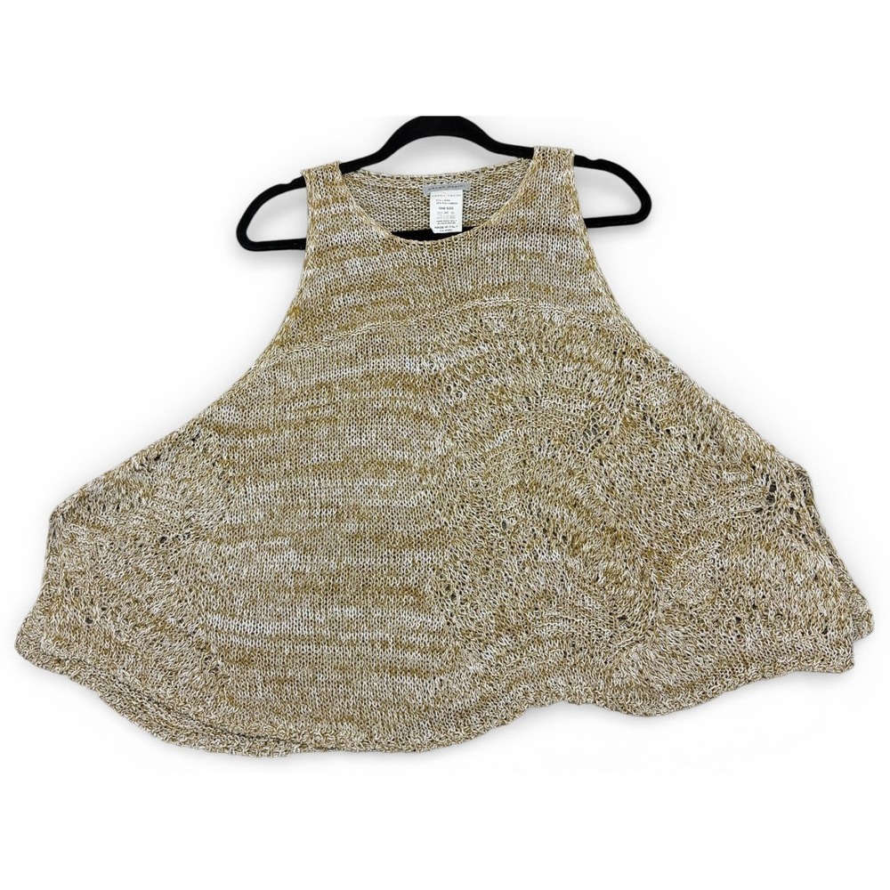 Sara Pacini Linen Sweater Womens One Size OS Beige Sleeveless Loose Knit Italy